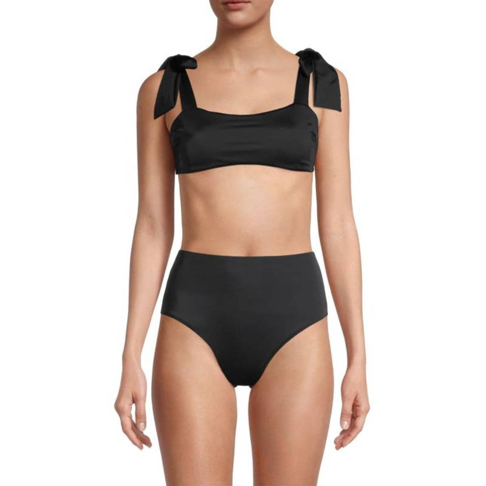 NEW Ladies Black Bandeau Bralette Style High Waisted Bikini Swimsuit Medium